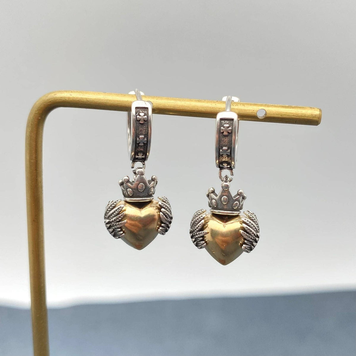 Gothic Crown Wings Heart Charm Silver-Plated Earrings - GT