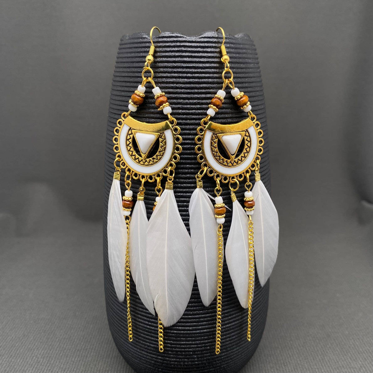 Multi-style White Feather Fringe Dangle Earrings