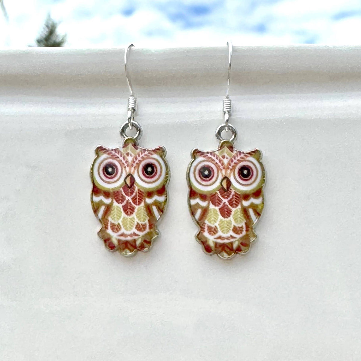 Colored Metal Enameled Owl Earrings - 4 Colors