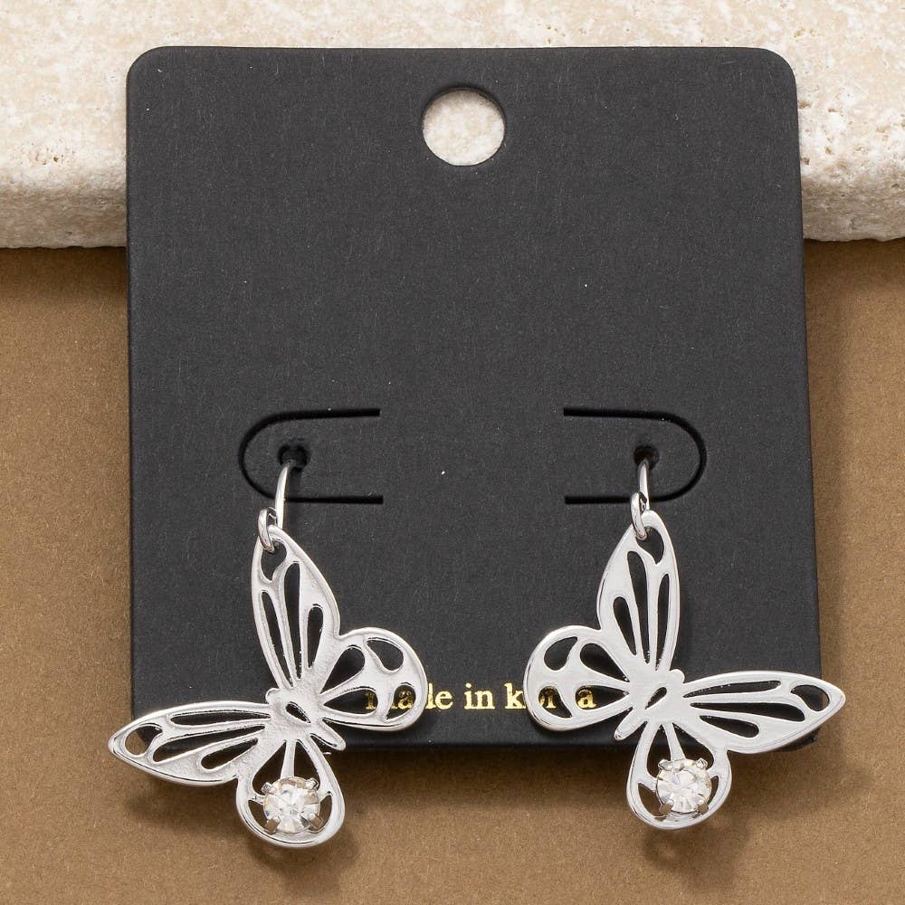 Faceted Gem And Butterfly Dangle Earrings