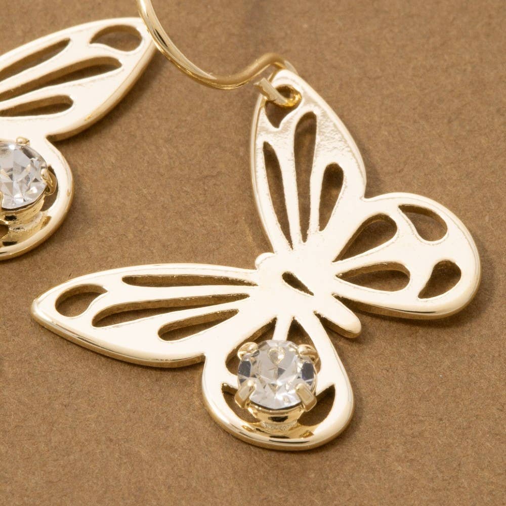 Faceted Gem And Butterfly Dangle Earrings