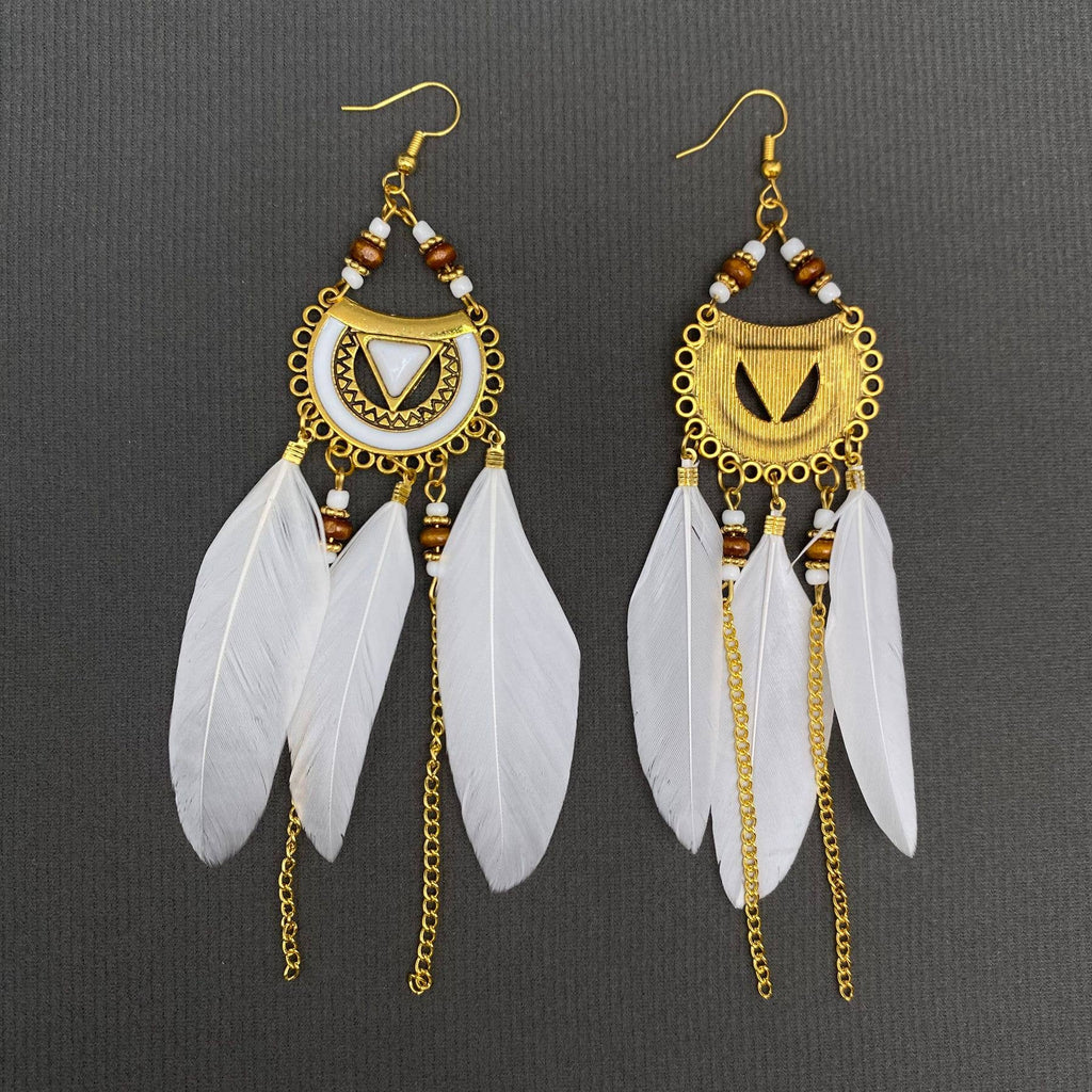 Multi-style White Feather Fringe Dangle Earrings