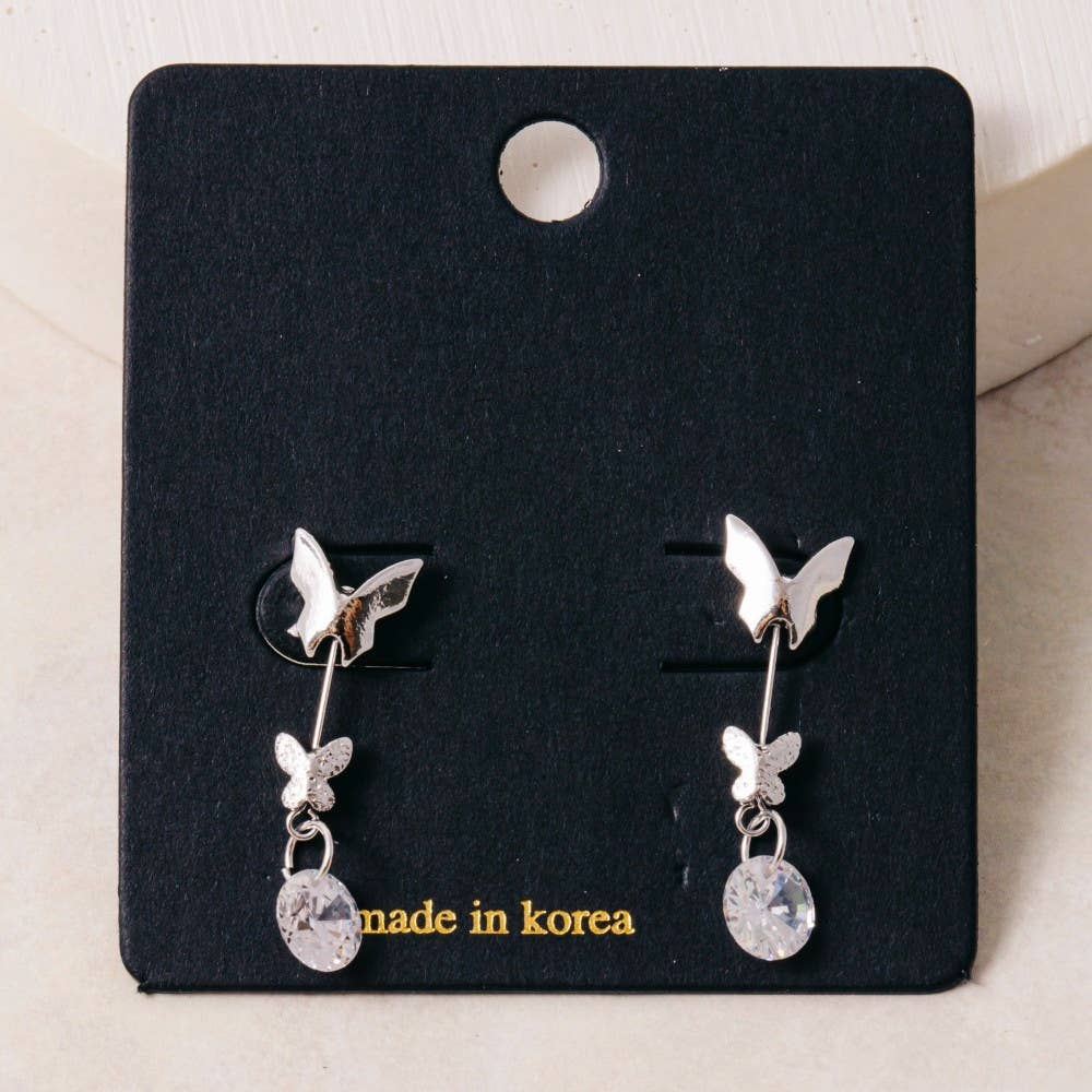 Butterflies And Cz Gem Dangle Earrings