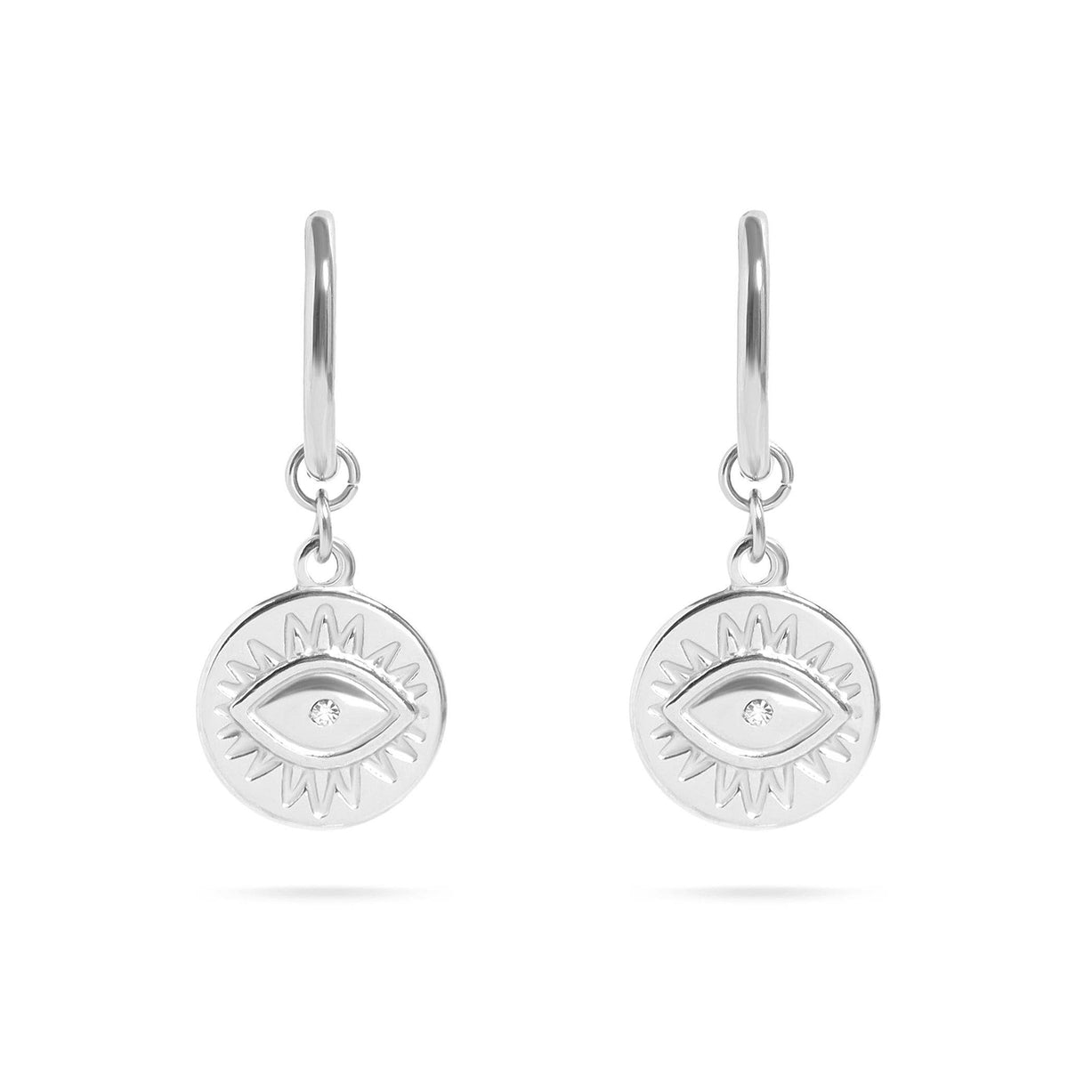 18K Gold PVD Stainless Steel Evil Eye Charm Huggie Earrings