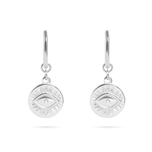 18K Gold PVD Stainless Steel Evil Eye Charm Huggie Earrings