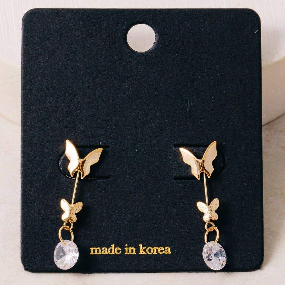Butterflies And Cz Gem Dangle Earrings