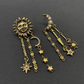 Star Fringe Asymmetric Sun Moon Post Earrings - MS