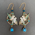 Vintage Zircon Inlaid Enamel Couple Bird Dangle Earrings