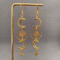 Golden Hollow Moon Star Dangle Earrings - MS