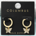 Gold Dipped Pave Butterfly Charm Hoop Earrings