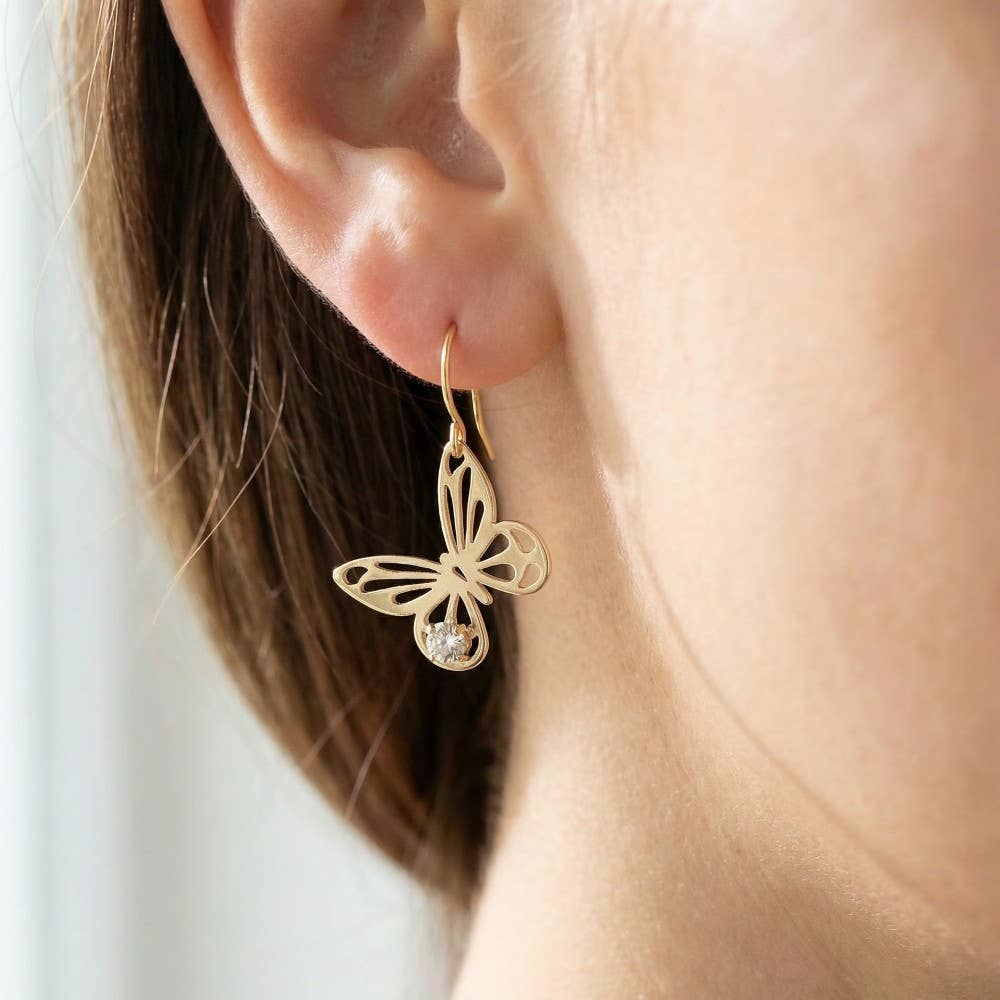 Faceted Gem And Butterfly Dangle Earrings