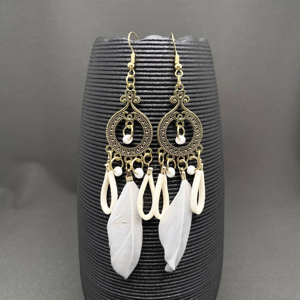 Multi-style White Feather Fringe Dangle Earrings