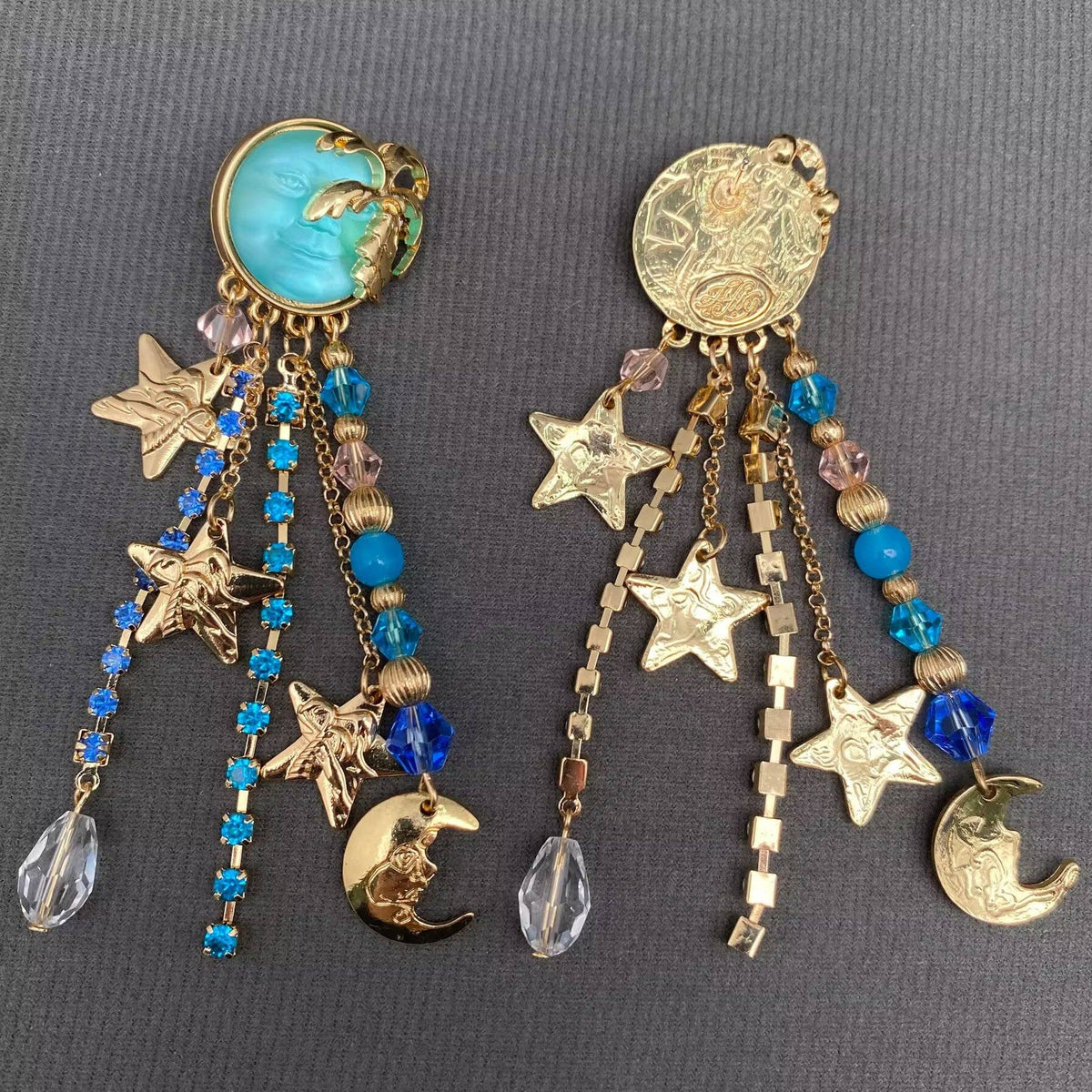 Vintage Star Moon Fringe Sun Post Earrings - MS
