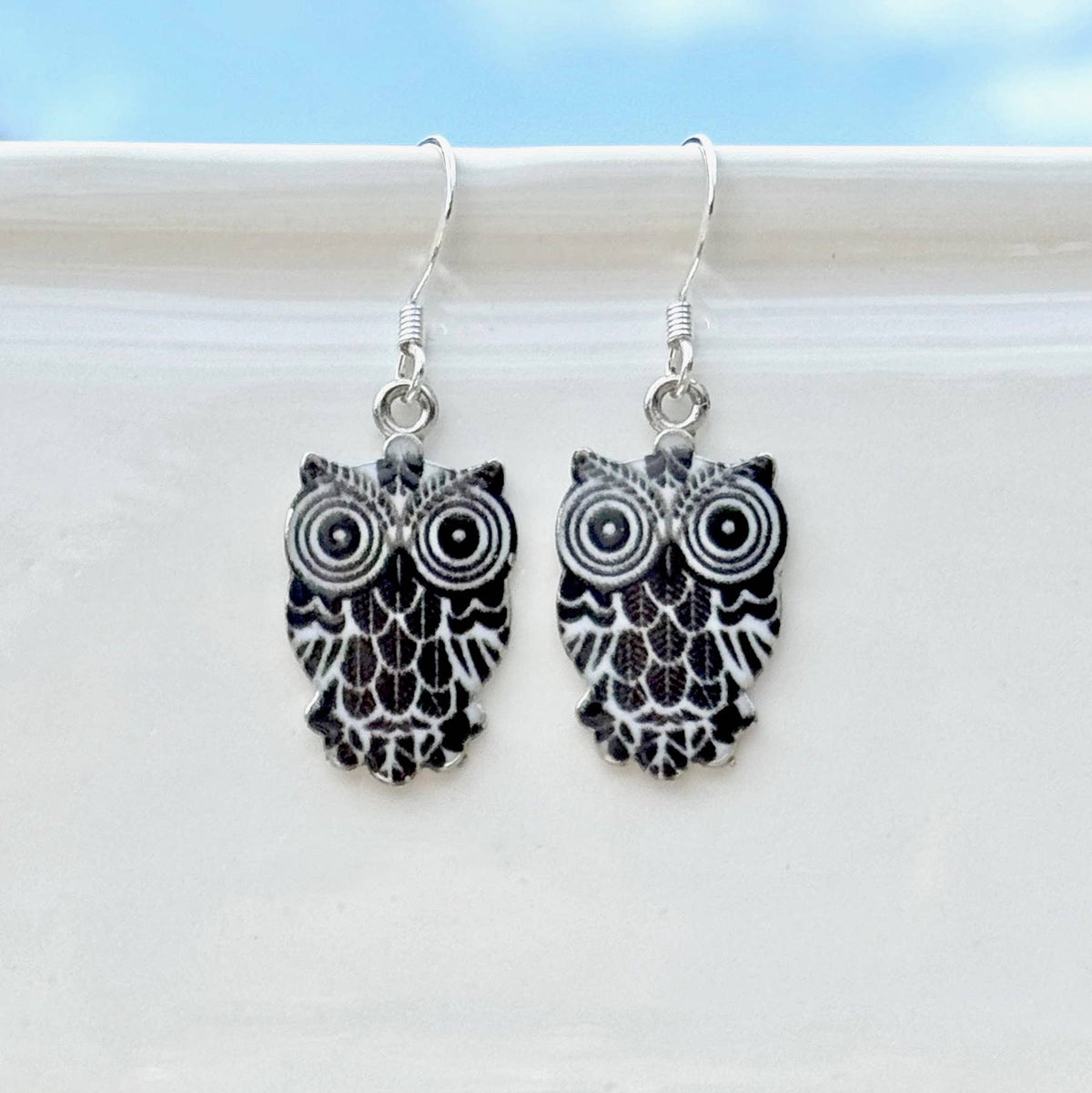 Colored Metal Enameled Owl Earrings - 4 Colors