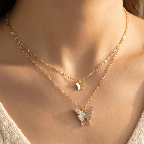 14K Gold Dipped Cz Butterfly Layered Necklace