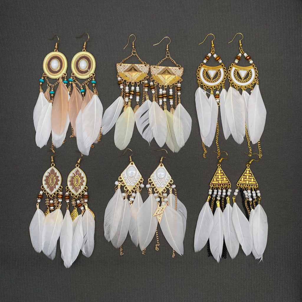 Multi-style White Feather Fringe Dangle Earrings