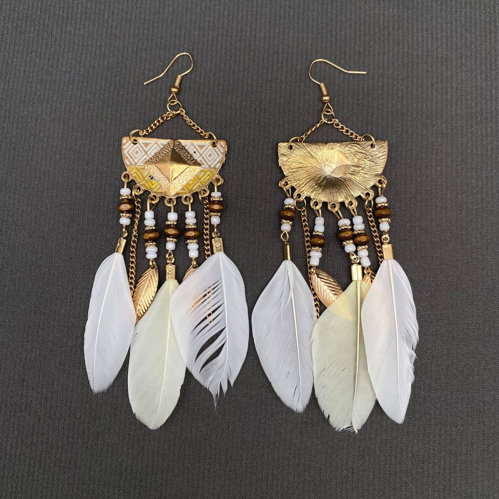 Multi-style White Feather Fringe Dangle Earrings