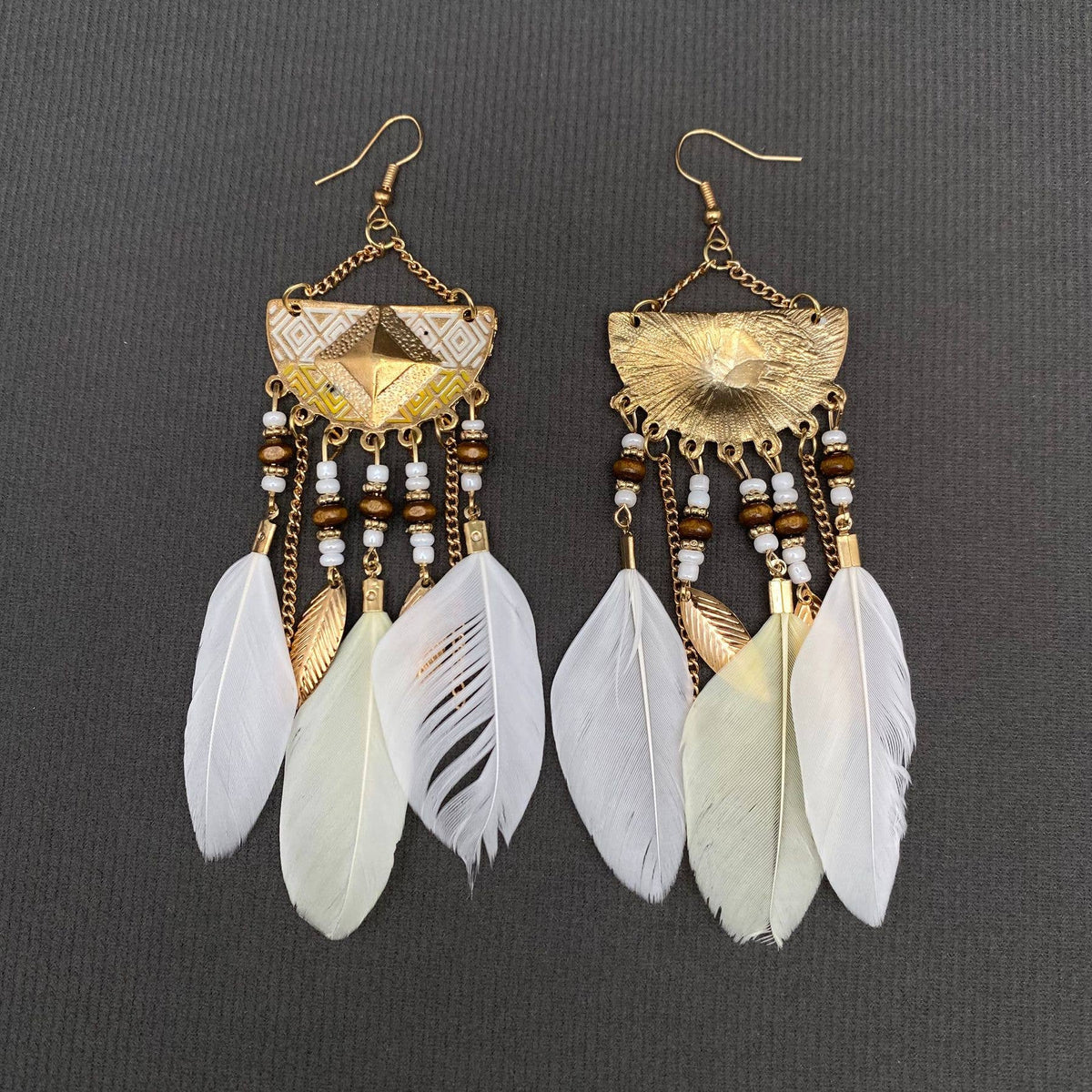 Multi-style White Feather Fringe Dangle Earrings