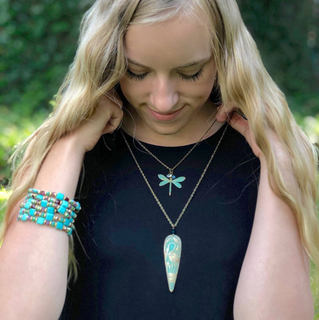 Brass Necklace Patina Dragon Fly
