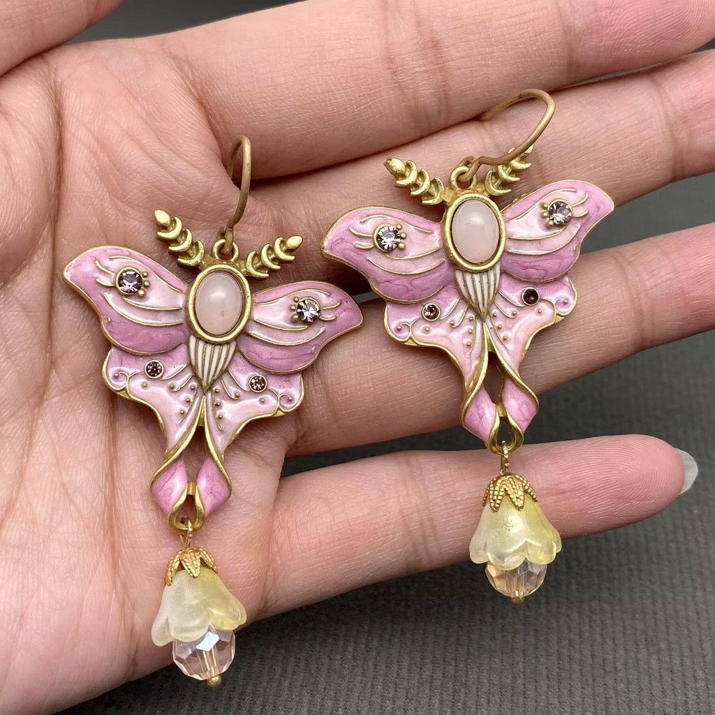 Vintage Pink Enamel Butterfly Dangle Earrings