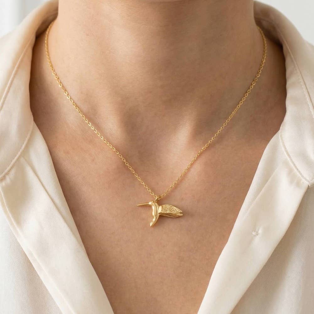 Gold Dipped Humming Bird Pendant Necklace