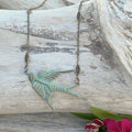 Brass Necklace Swooping Swallow Patina in Turquoise