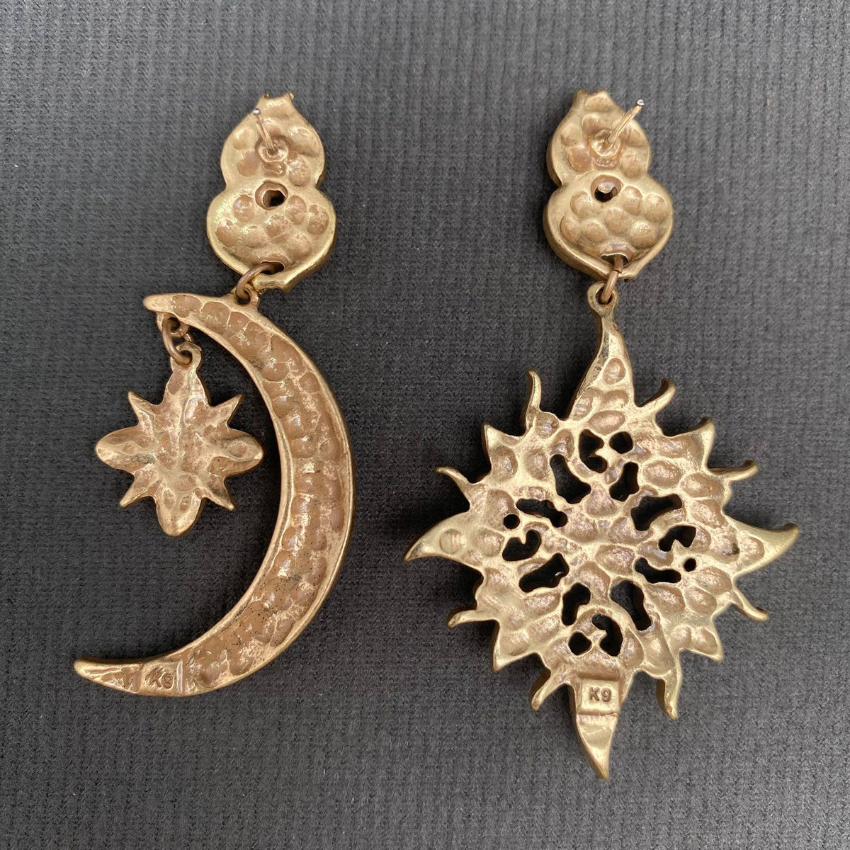 Vintage Zircon Inlaid Enamel Sun Moon Asymmetric Earrings - MS