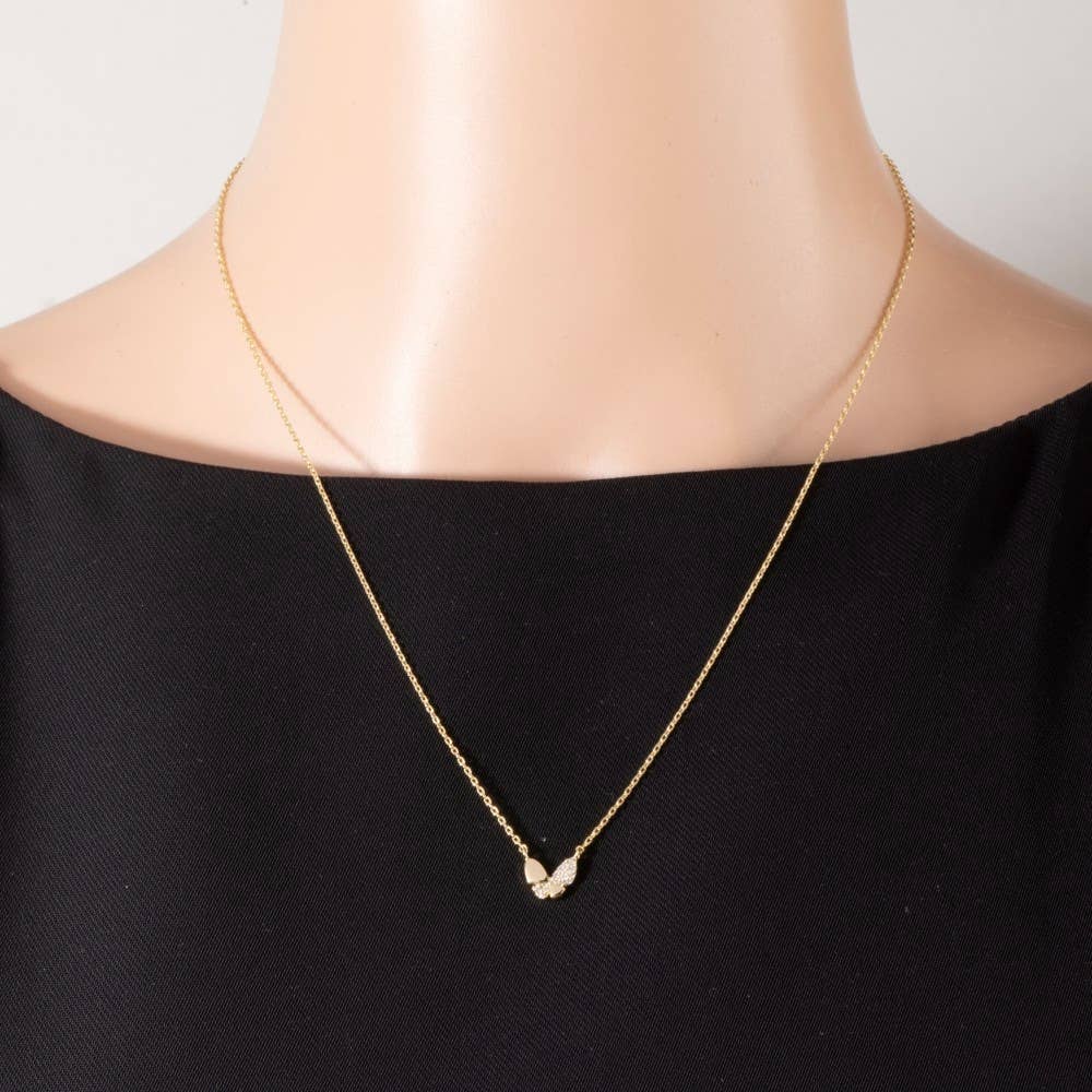 Gold Dipped Pave Cz Butterfly Pendant Necklace