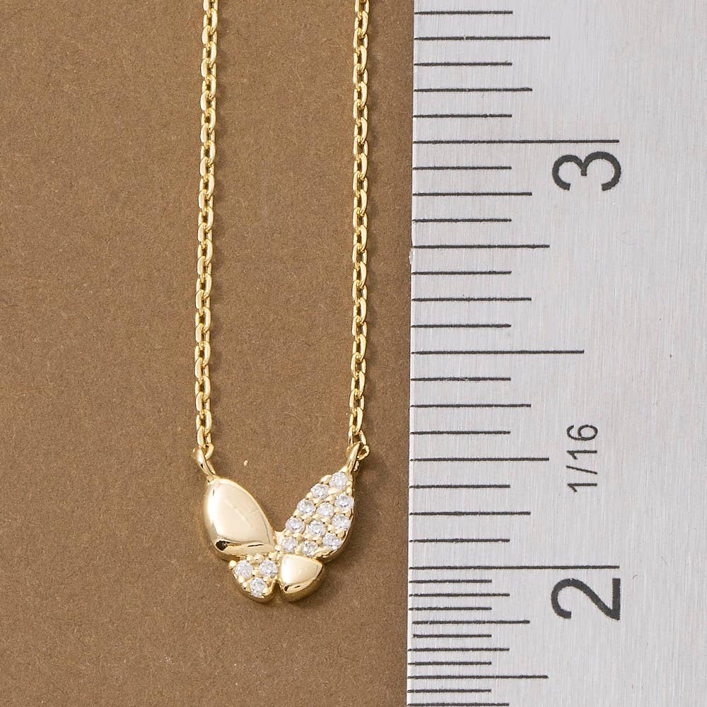 Gold Dipped Pave Cz Butterfly Pendant Necklace