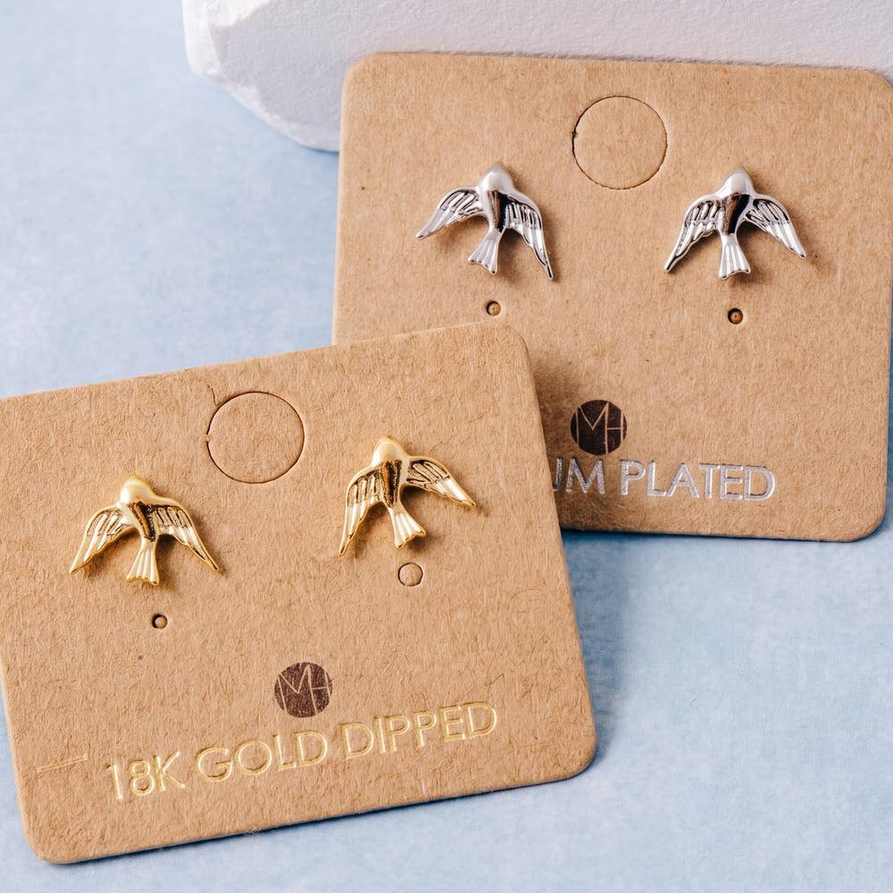Gold Dipped Flying Bird Stud Earrings