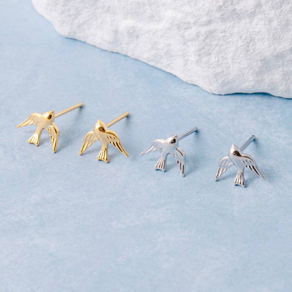Gold Dipped Flying Bird Stud Earrings