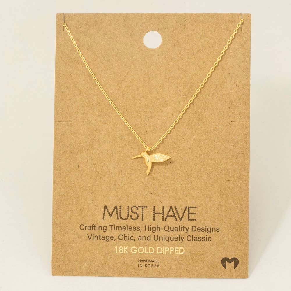 Gold Dipped Humming Bird Pendant Necklace