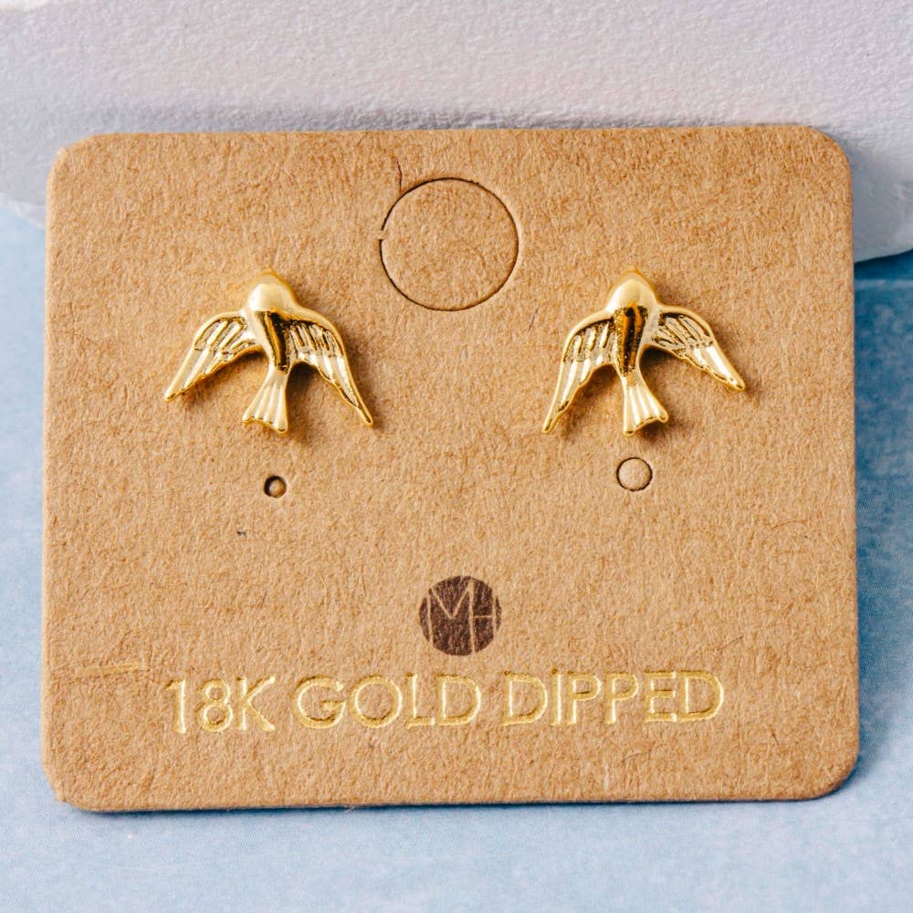 Gold Dipped Flying Bird Stud Earrings