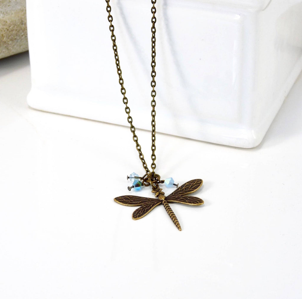 Brass Necklace Blue Dragon Fly - 2 Colors
