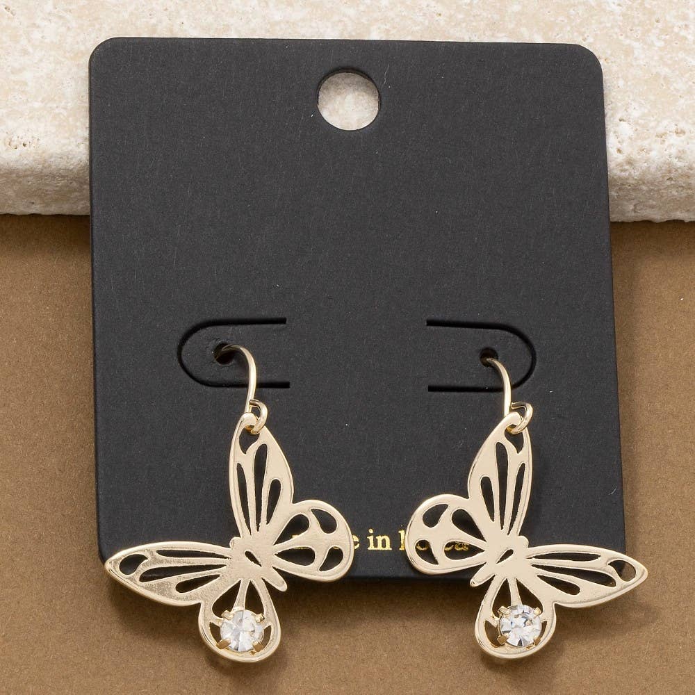 Faceted Gem And Butterfly Dangle Earrings