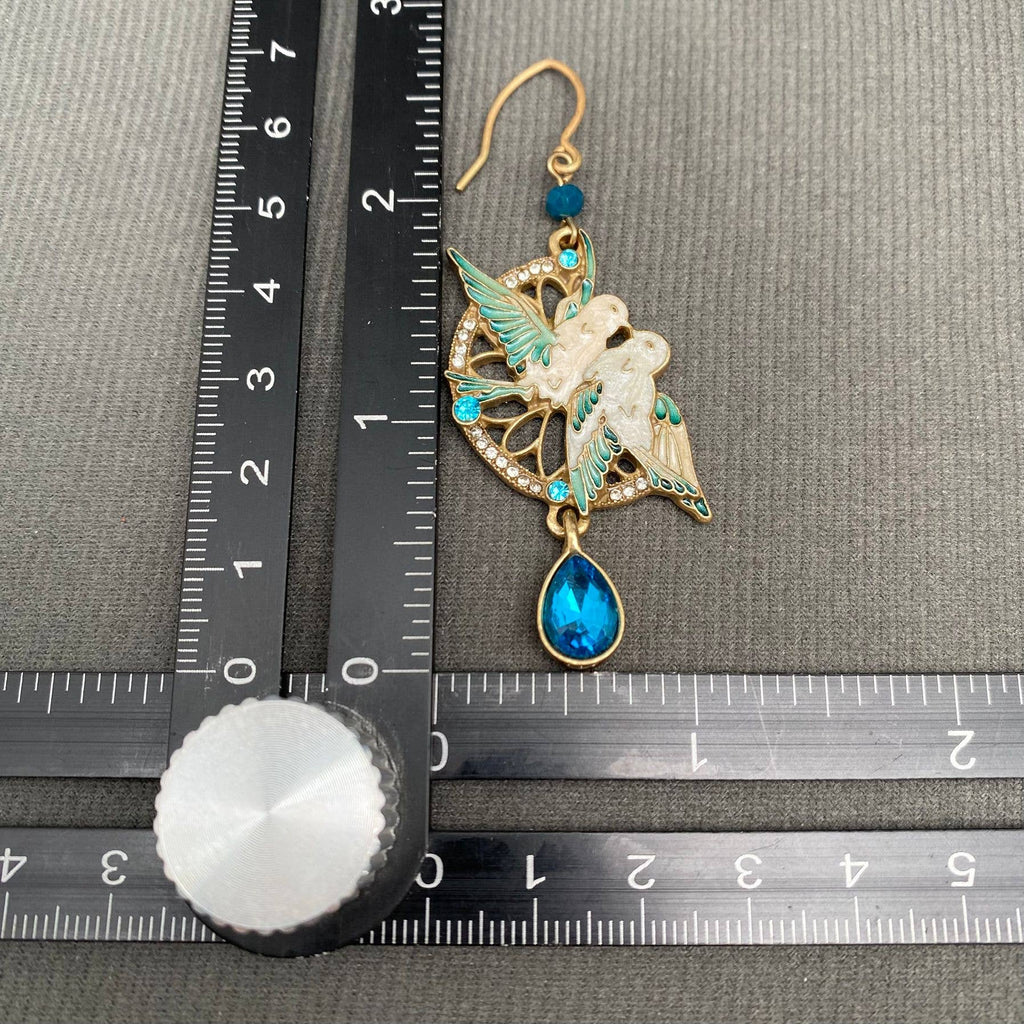 Vintage Zircon Inlaid Enamel Couple Bird Dangle Earrings