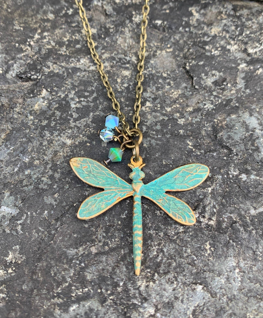 Brass Necklace Patina Dragon Fly