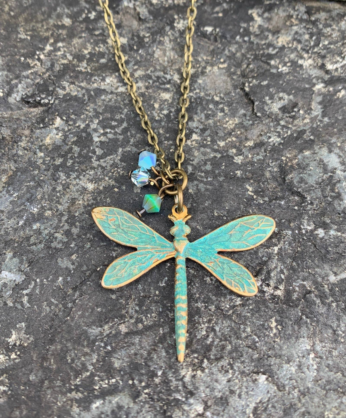 Brass Necklace Patina Dragon Fly
