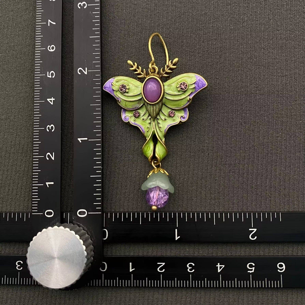 Vintage Green Enamel Moth Dangle Earrings