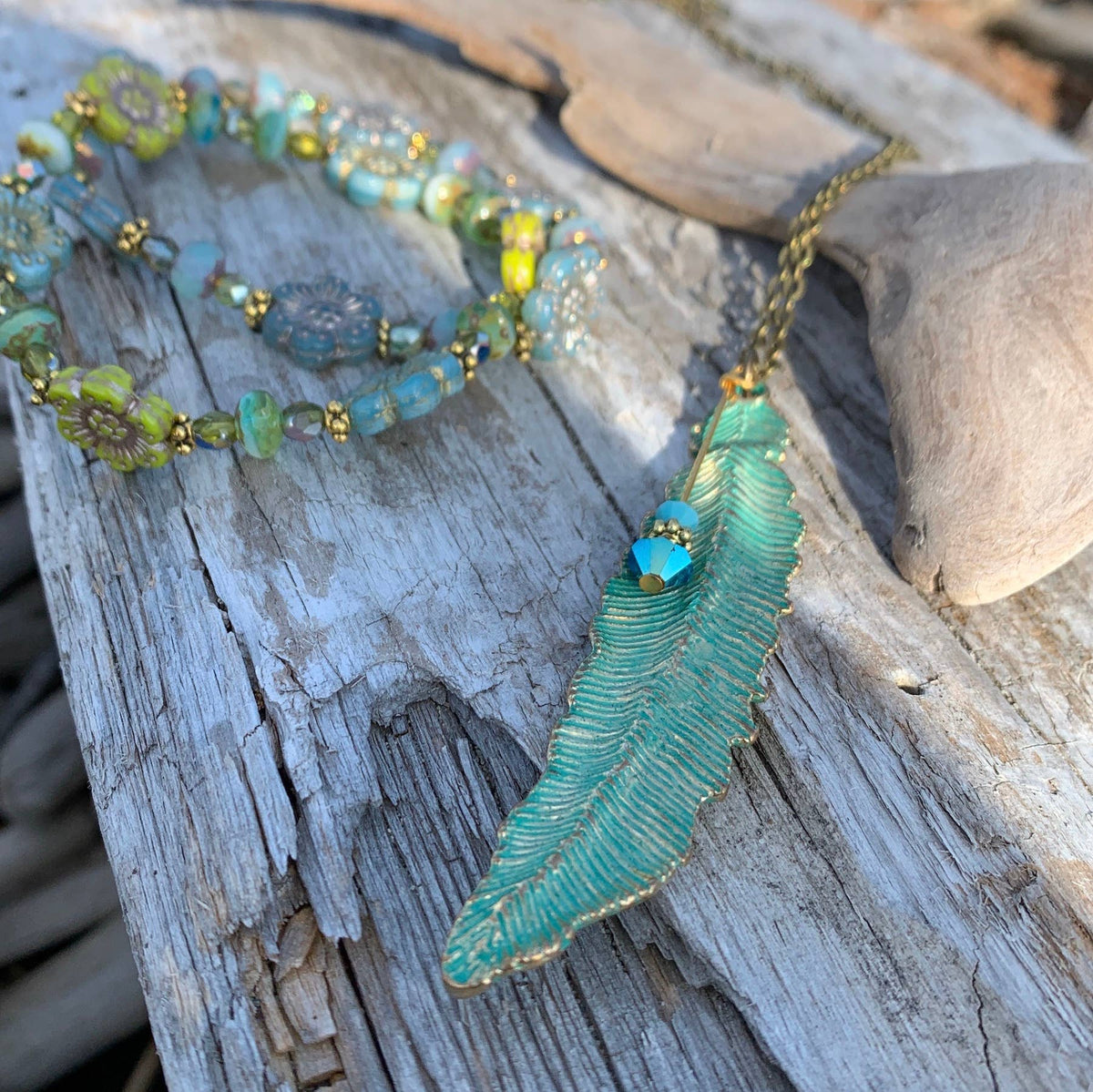 Brass Necklace Feather