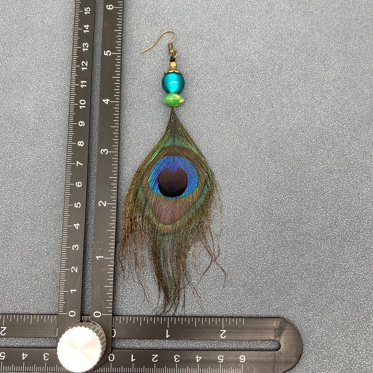 Peacock Feather Glazed Beads Charm Dangle Earrings
