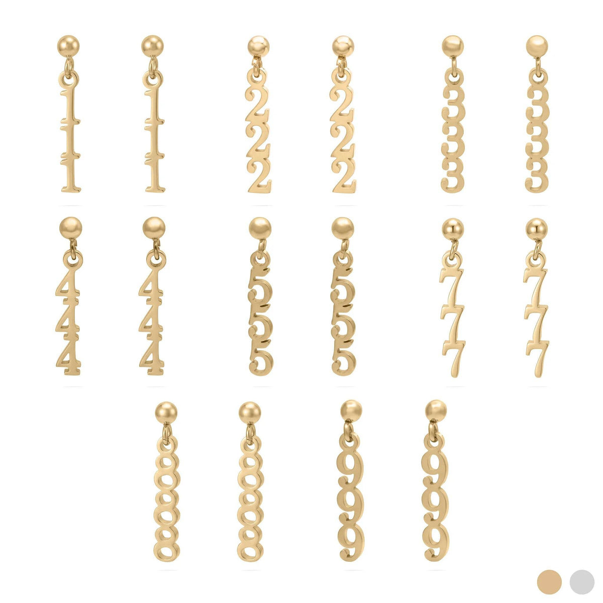 24PC 18K Gold Stainless Steel Angel Number Earring Set
