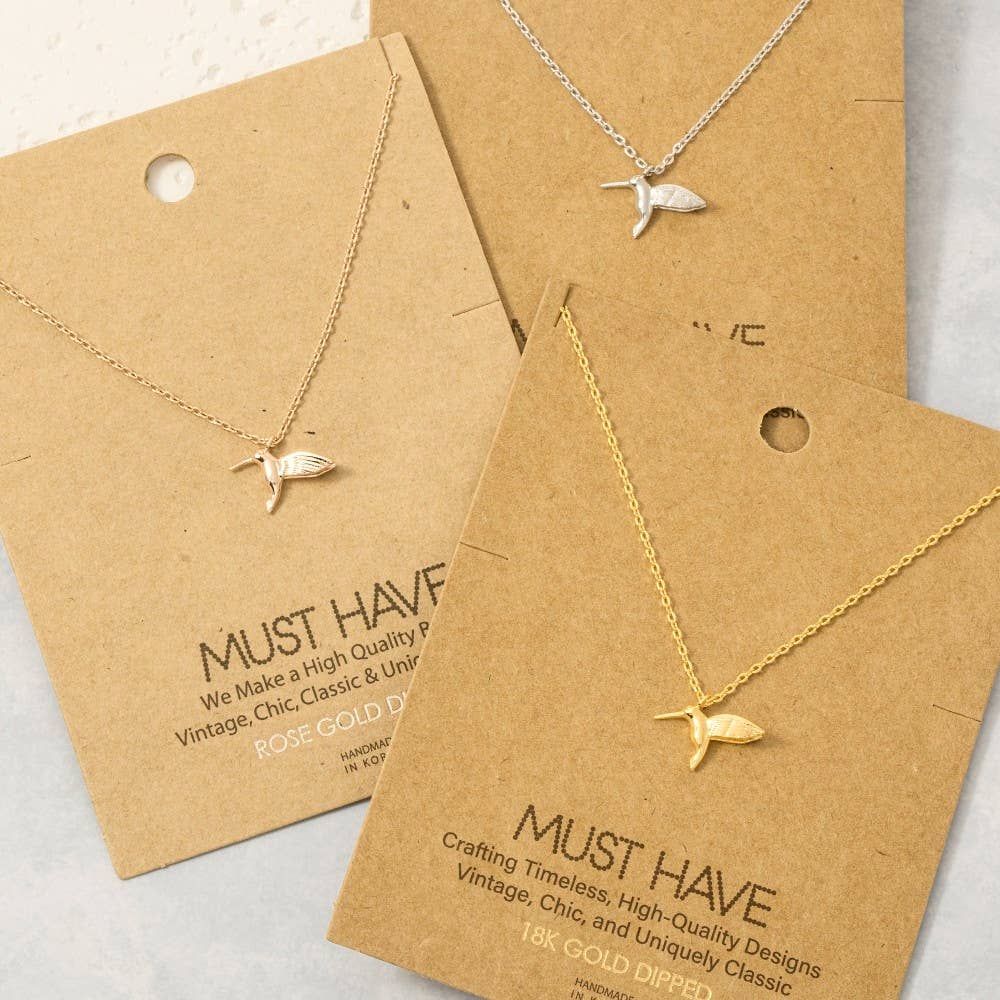 Gold Dipped Humming Bird Pendant Necklace