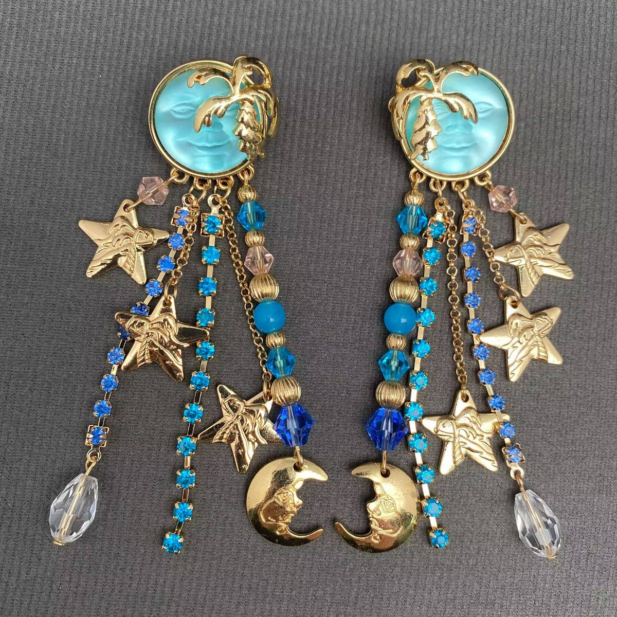 Vintage Star Moon Fringe Sun Post Earrings - MS