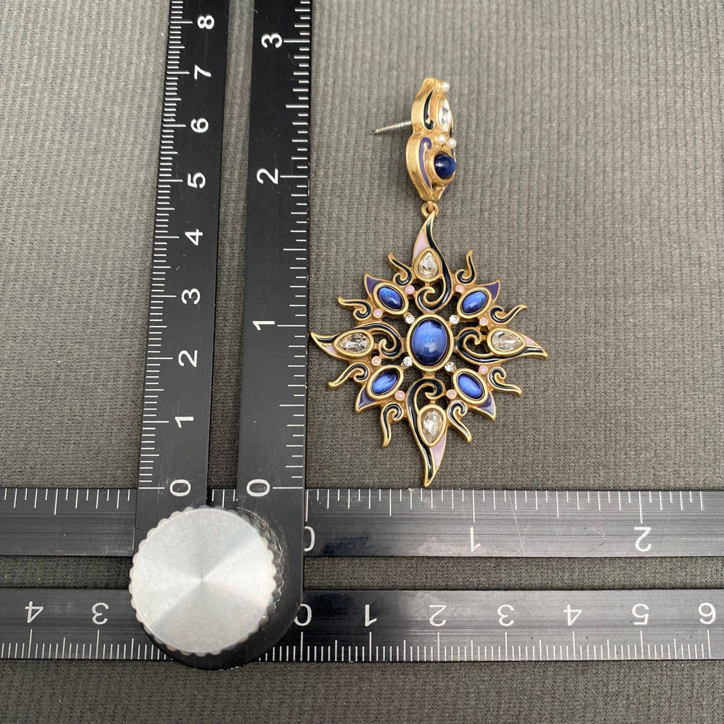 Vintage Zircon Inlaid Enamel Sun Moon Asymmetric Earrings - MS