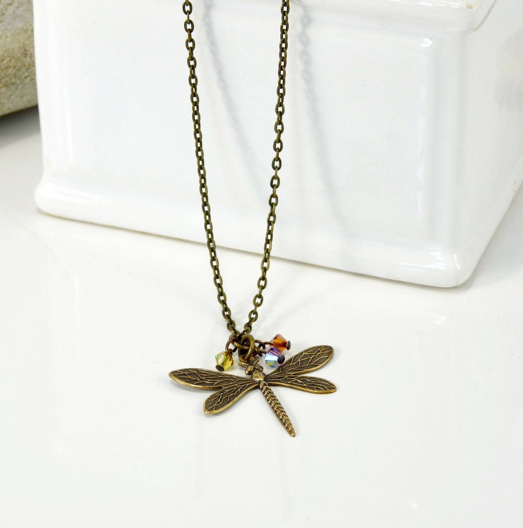 Brass Necklace Blue Dragon Fly - 2 Colors