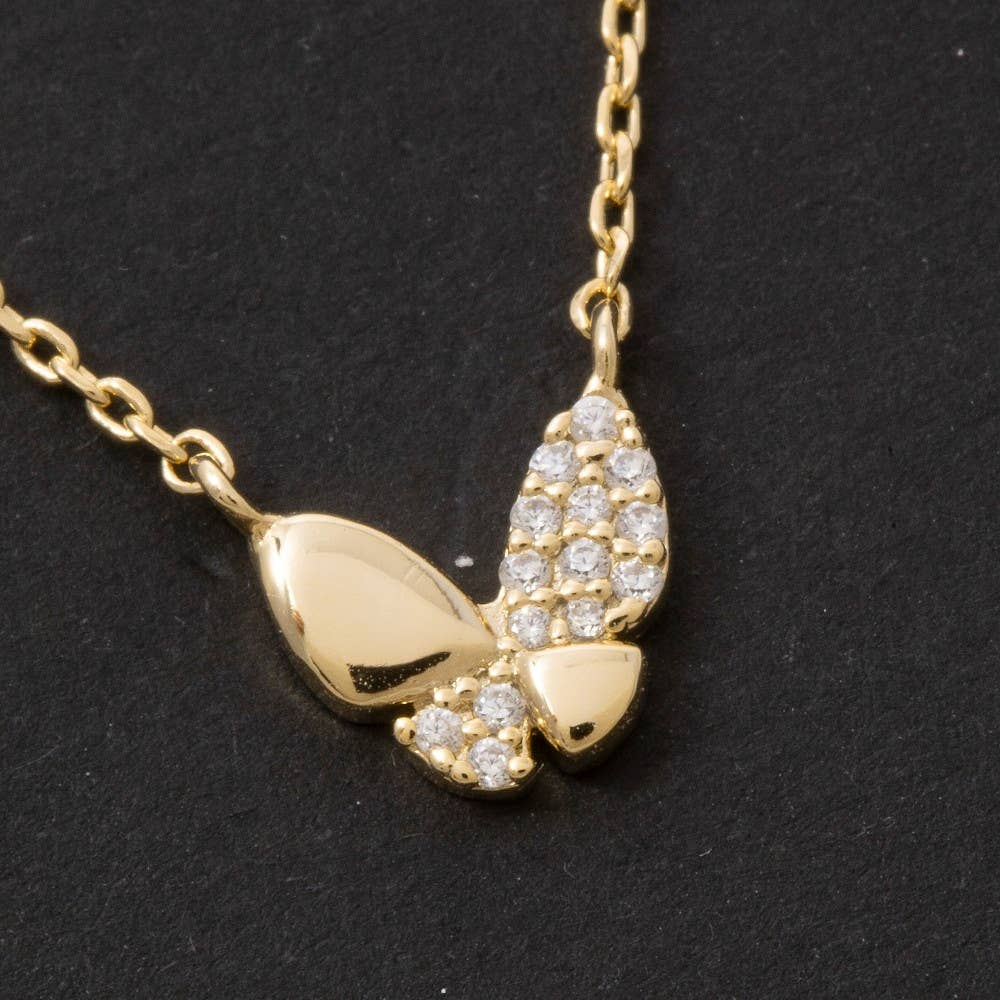 Gold Dipped Pave Cz Butterfly Pendant Necklace