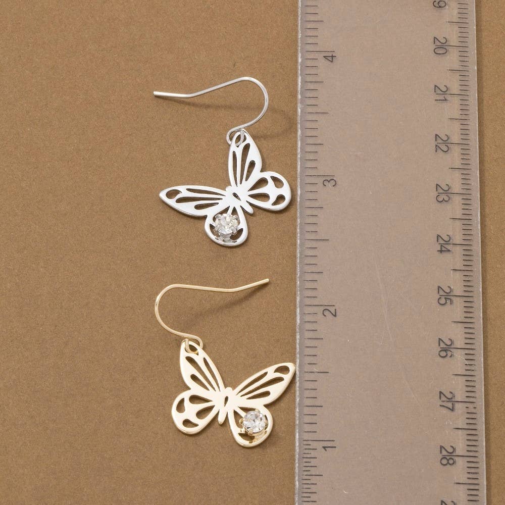 Faceted Gem And Butterfly Dangle Earrings