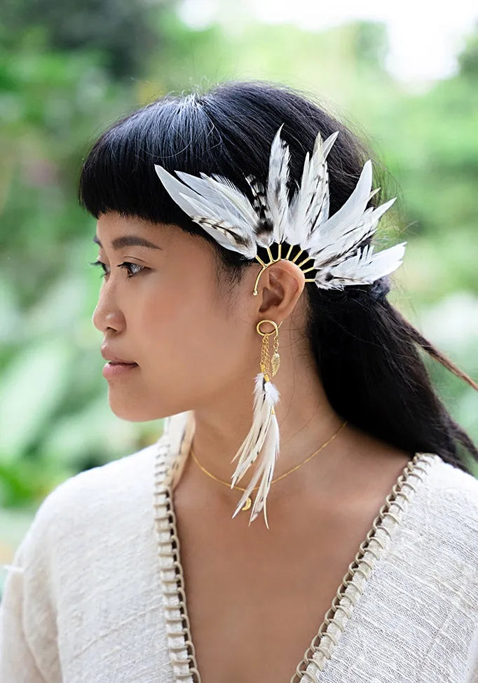 She Who Expresses — Cream Feather Ear Cuff (Right)