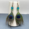 Peacock Feather Glazed Beads Charm Dangle Earrings
